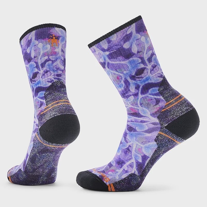 Smartwool Hike Light Cushion Floral Print Crew Socks Womens, Color: Purple Iris, Size: S