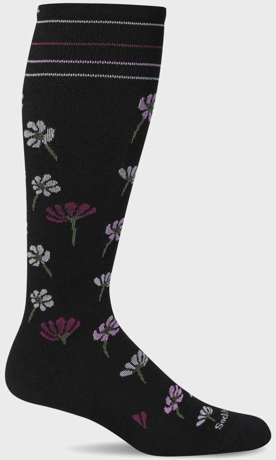 Sockwell Field Flower Moderate Graduated Compression Socks 15-20, Color: Black, Size: S/M