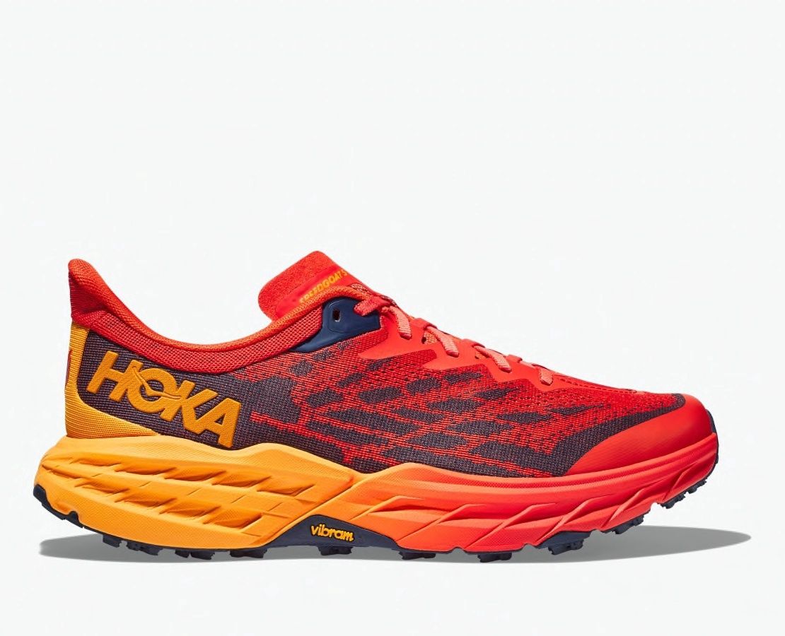 Hoka Speedgoat 5 Wide Mens, Color: Fiesta / Radiant Yellow, Size: 8 2E