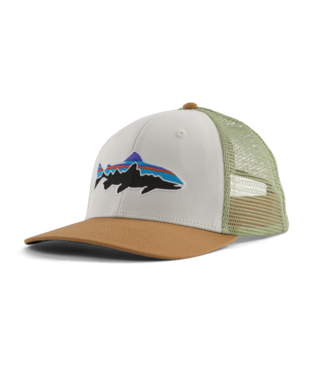 Patagonia Fitz Roy Trout Trucker Hat, Color: White / Classic Tan, Size: O/S