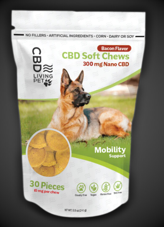 CBD Living Mobility Dog Chews 300 MG Nano CBD Bacon
