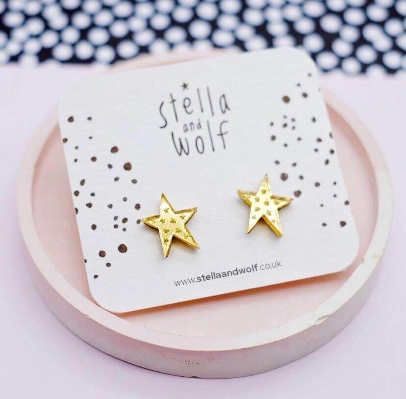 Gold Star Engraved Acrylic Earrings