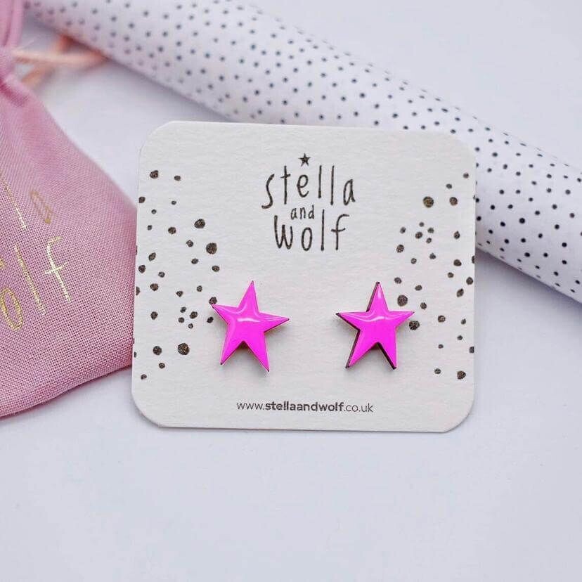 Shocking Pink Star Earrings