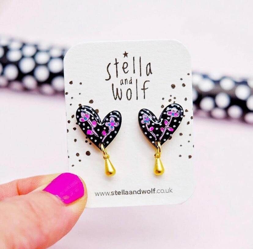 Floral Folk Heart Earrings