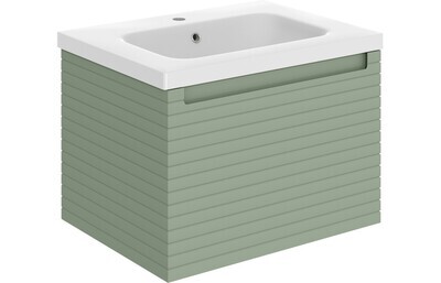Esme 615mm Wall Hung 1 Drawer Basin Unit & Basin - Matt Willow Green