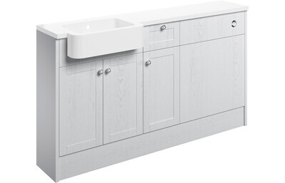 Charlotte 1542mm Basin  WC & 1 Drawer  1 Door Unit Pack (Right Handed Basin) - Satin White Ash