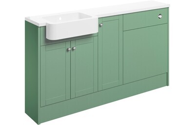 Charlotte 1542mm Basin  WC & 1 Door Unit Pack (Left Handed Basin) - Matt Sage Green