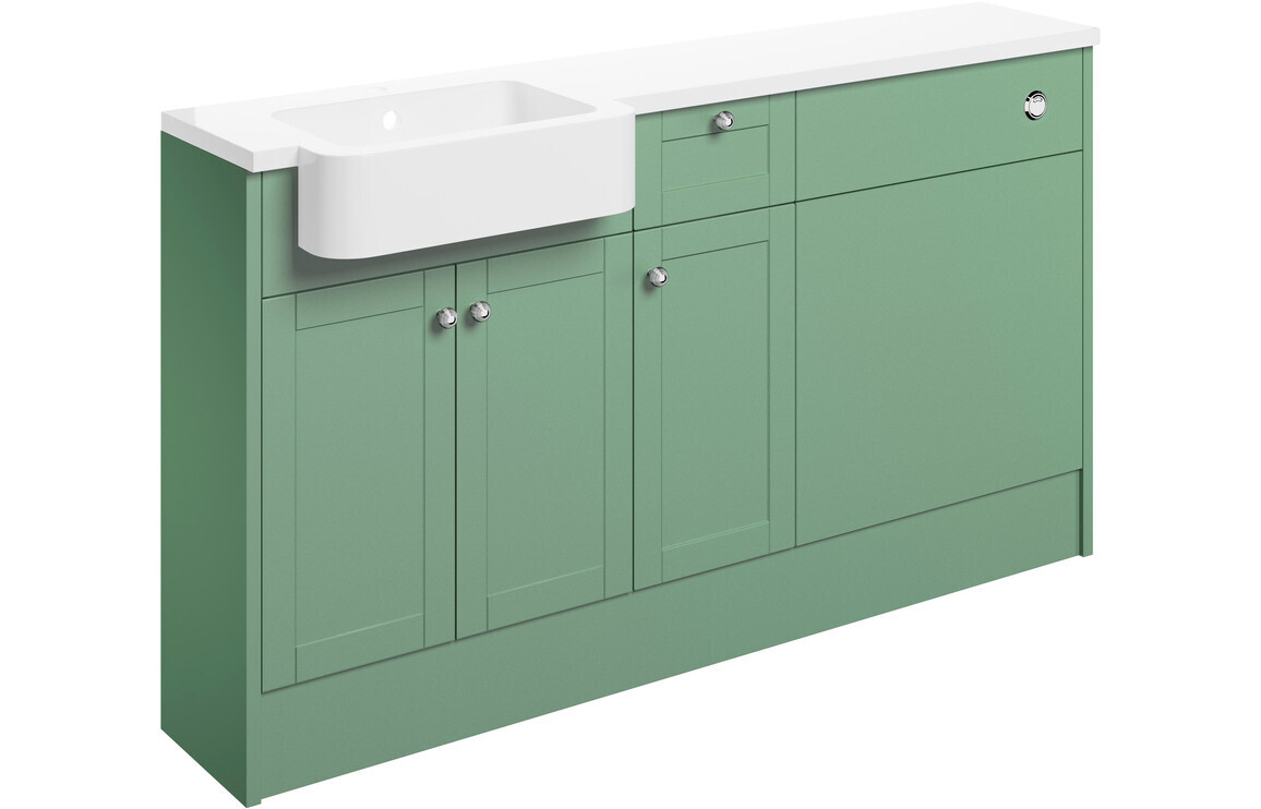 Charlotte 1542mm Basin  WC & 1 Drawer  1 Door Unit Pack (Left Handed Basin) - Matt Sage Green