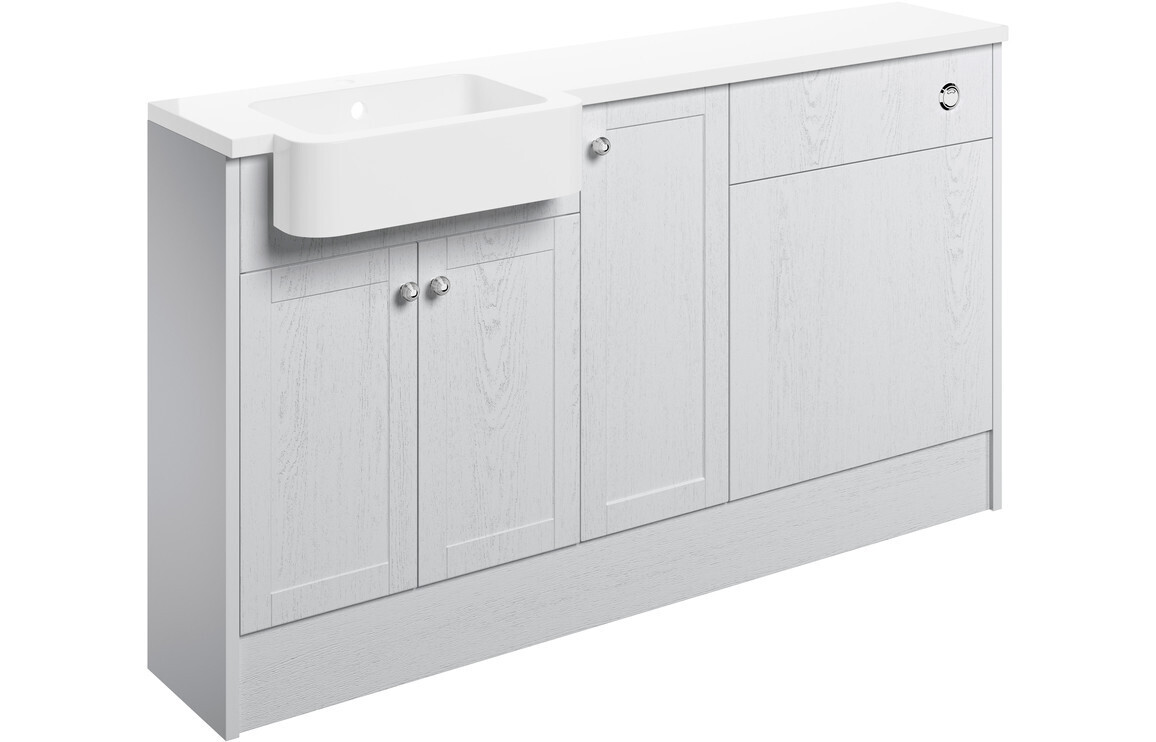 Charlotte 1542mm Basin  WC & 1 Door Unit Pack (Left Handed Basin) - Satin White Ash