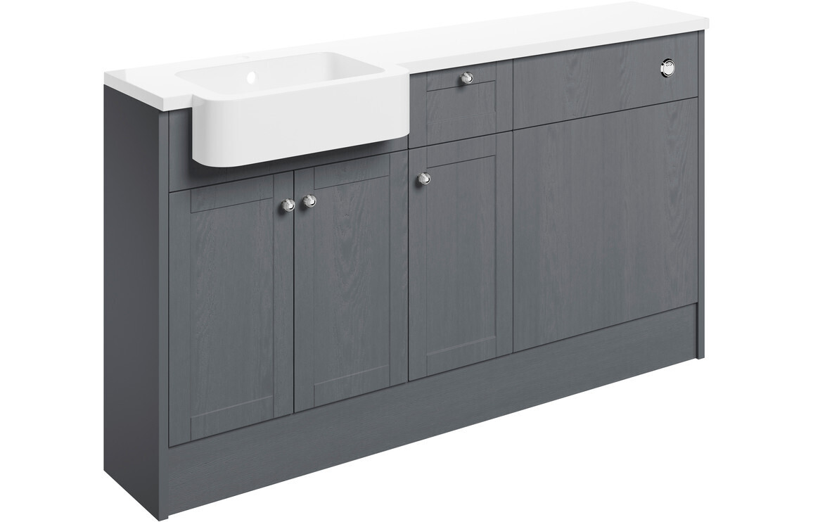 Charlotte 1542mm Basin  WC & 1 Drawer  1 Door Unit Pack (Left Handed Basin) - Grey Ash