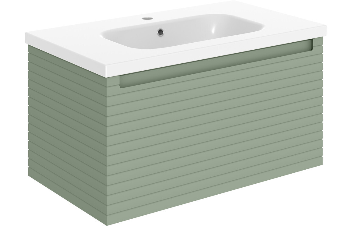 Esme 815mm Wall Hung 1 Drawer Basin Unit & Basin - Matt Willow Green