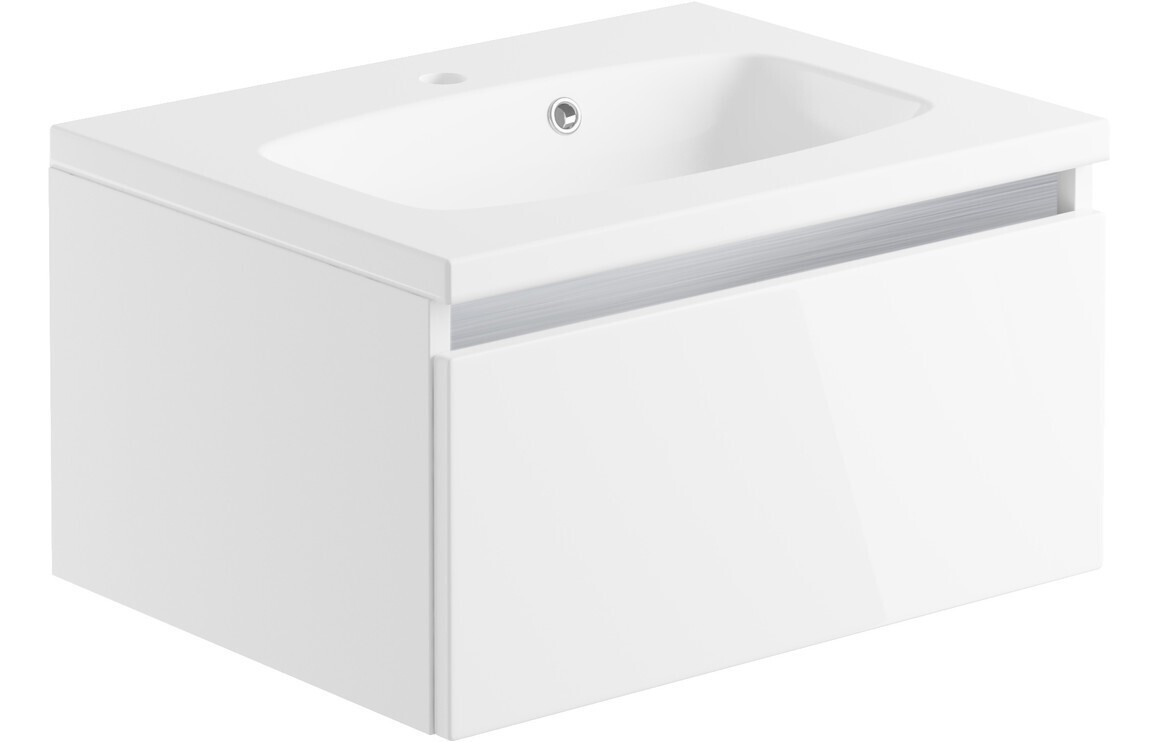 Serena 615mm 1 Drawer Wall Hung Basin Unit Inc. Basin - White Gloss Serena 615mm 1 Drawer Wall Hung Basin Unit Inc. Basin - White Gloss