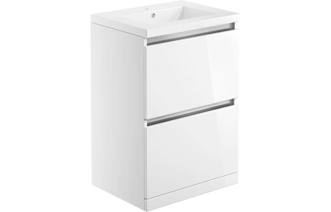 Serena 615mm 2 Drawer Floor Standing Basin Unit Inc. Basin - White Gloss