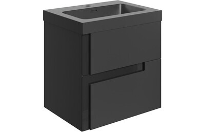 Isabella 605mm Wall Hung 2 Drawer Basin Unit & Co-ordinating Basin - Matt Black & Glass