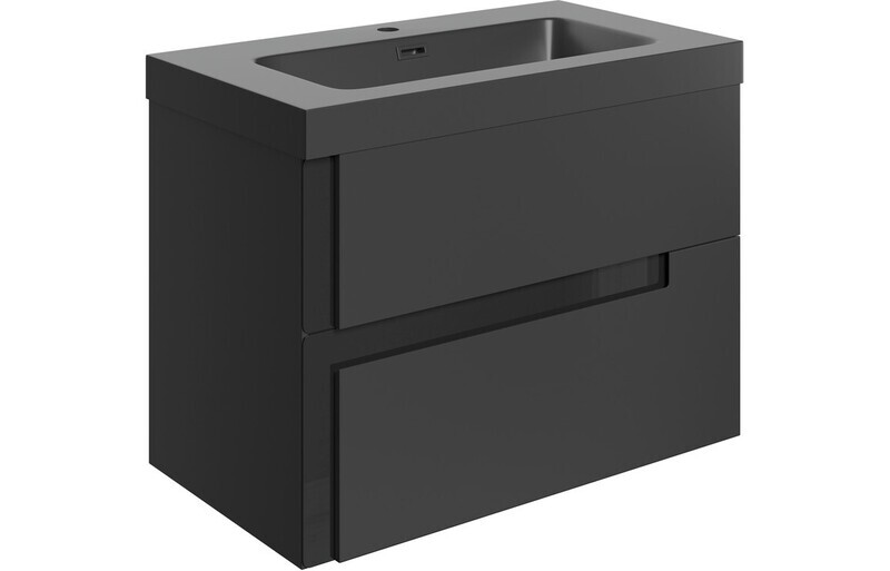 Isabella 805mm Wall Hung 2 Drawer Basin Unit & Co-ordinating Basin - Matt Black & Glass
