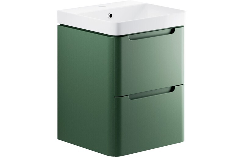 Clara 500mm 2 Drawer Wall Hung Cloakroom Basin Unit - Matt Sage Green