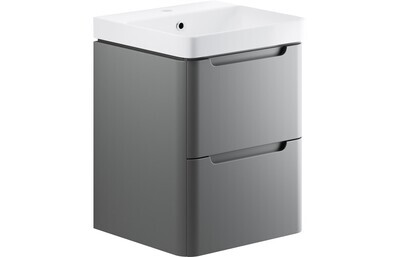 Clara 500mm 2 Drawer Wall Hung Cloakroom Basin Unit - Matt Grey