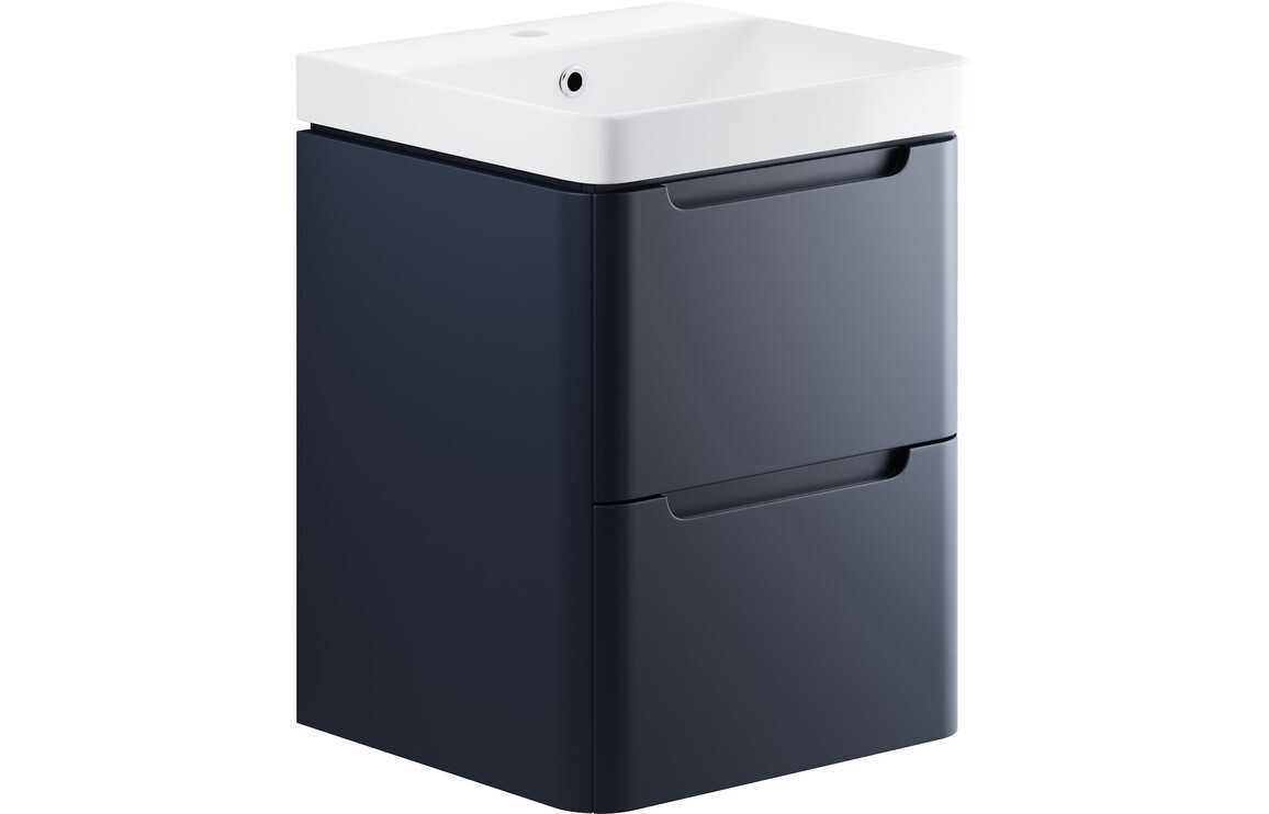 Clara 500mm 2 Drawer Wall Hung Cloakroom Basin Unit - Matt Indigo
