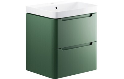 Clara 605mm 2 Drawer Wall Hung Basin Unit - Matt Sage Green