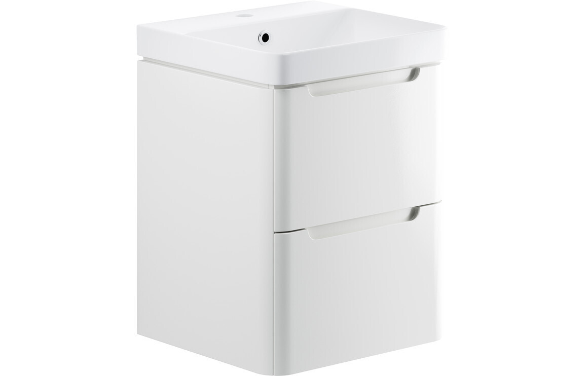 Clara 500mm 2 Drawer Wall Hung Cloakroom Basin Unit - White Gloss