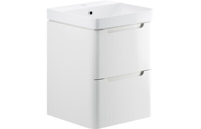Clara 500mm 2 Drawer Wall Hung Cloakroom Basin Unit - White Gloss