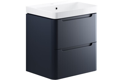 Clara 605mm 2 Drawer Wall Hung Basin Unit - Matt Indigo