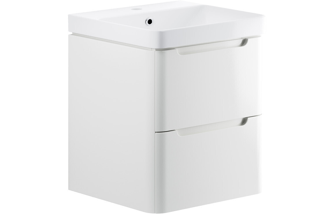 Clara 605mm 2 Drawer Wall Hung Basin Unit - White Gloss