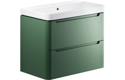 Clara 805mm 2 Drawer Wall Hung Basin Unit - Matt Sage Green