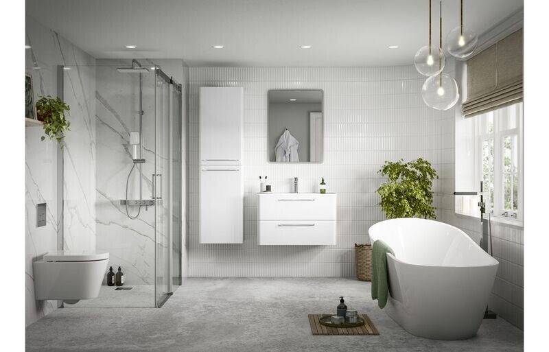 Brixham 610mm 2 Drawer Wall Unit & Basin - White Gloss