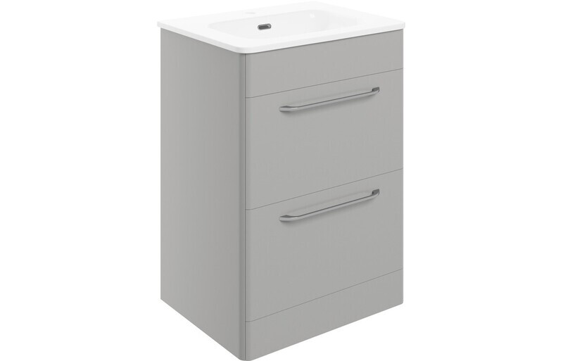Brixham 610mm 2 Drawer Floor Unit & Basin - Grey Gloss