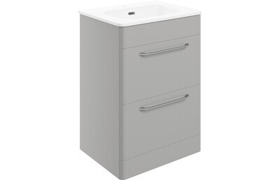 Brixham 610mm 2 Drawer Floor Unit & Basin - Grey Gloss