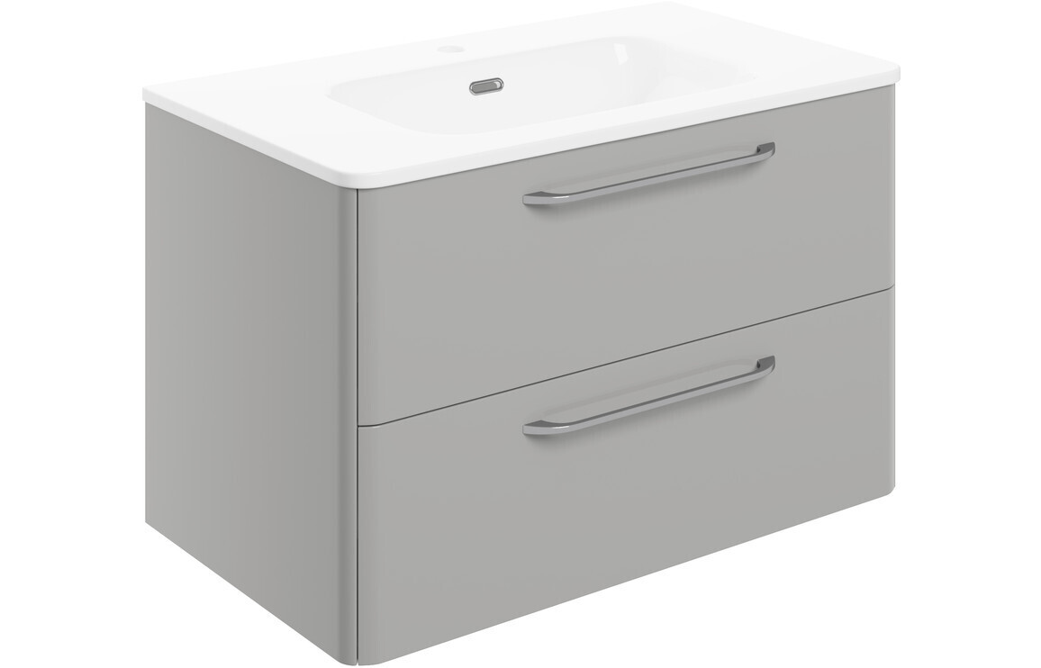 Brixham 810mm 2 Drawer Wall Unit & Basin - Grey Gloss