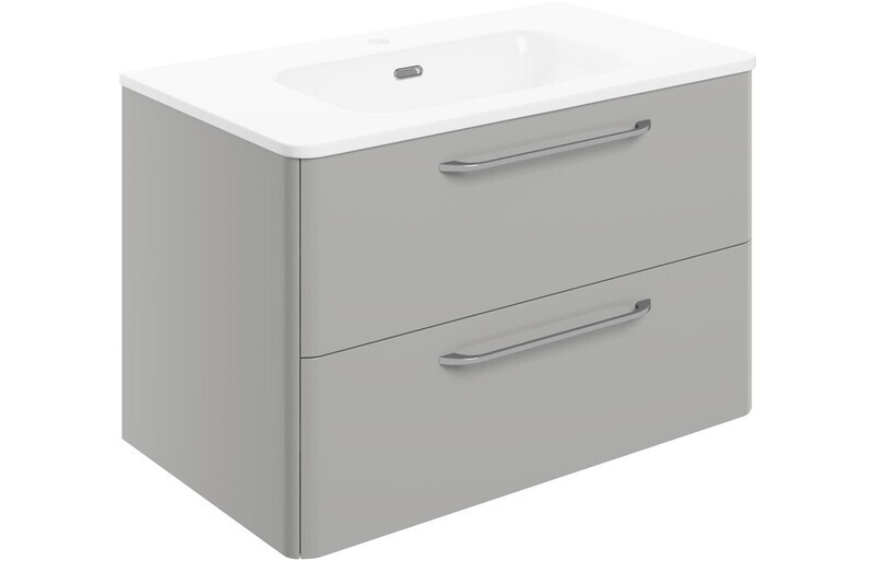 Brixham 810mm 2 Drawer Wall Unit & Basin - Grey Gloss