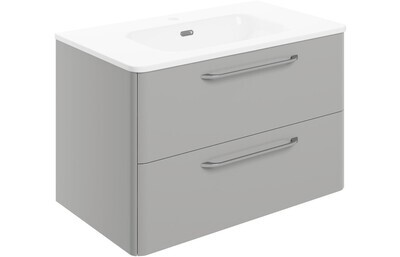 Brixham 810mm 2 Drawer Wall Unit & Basin - Grey Gloss