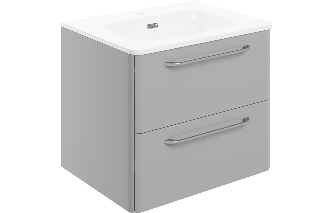 Brixham 610mm 2 Drawer Wall Unit & Basin - Grey Gloss