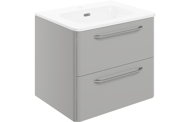 Brixham 610mm 2 Drawer Wall Unit & Basin - Grey Gloss