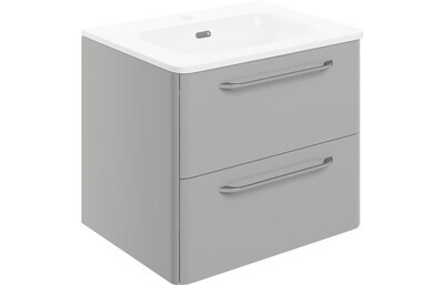 Brixham 610mm 2 Drawer Wall Unit & Basin - Grey Gloss