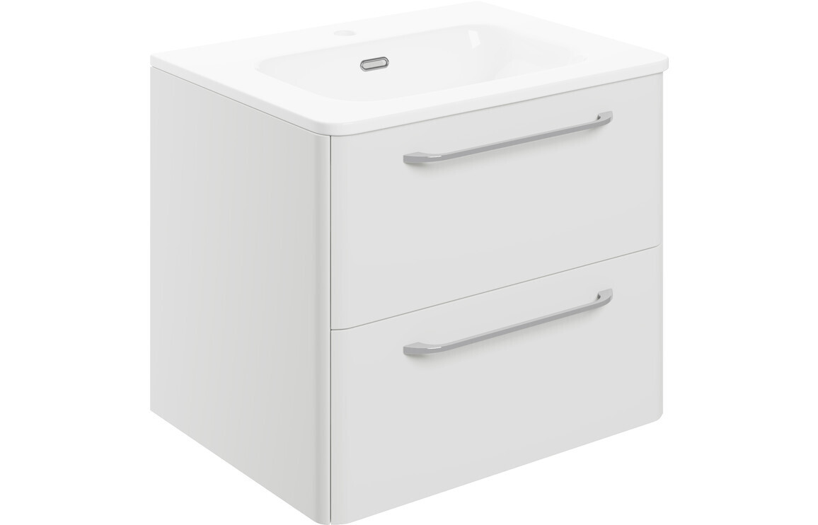 Brixham 610mm 2 Drawer Wall Unit & Basin - White Gloss