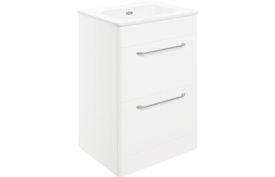 Brixham 610mm 2 Drawer Floor Unit & Basin - White Gloss