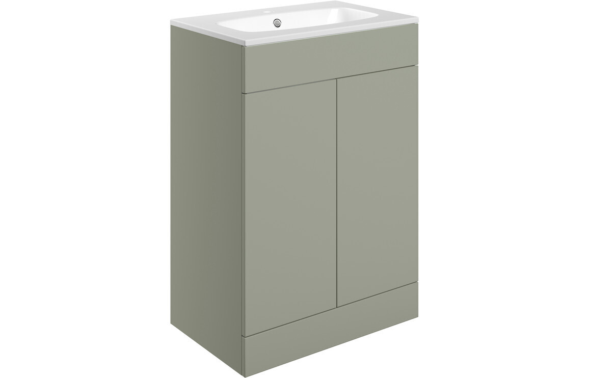 Lilly Mae 610mm Floor Standing 2 Door Basin Unit & Basin - Matt Olive Green