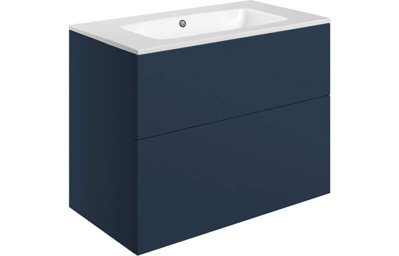 Lilly Mae 815mm Wall Hung 2 Drawer Basin Unit & Basin - Matt Deep Blue