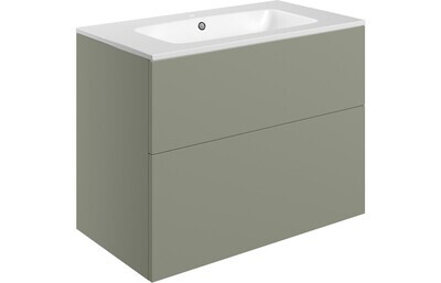 Lilly Mae 815mm Wall Hung 2 Drawer Basin Unit & Basin - Matt Olive Green