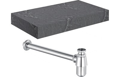 Ophelia 800mm Wall Hung Grey Marble Basin Shelf & Chrome Bottle Trap