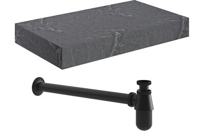 Ophelia 800mm Wall Hung Grey Marble Basin Shelf & Black Bottle Trap