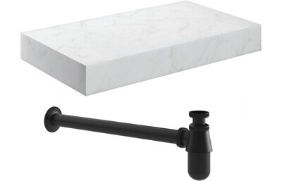 Ophelia 800mm Wall Hung White Marble Basin Shelf & Black Bottle Trap