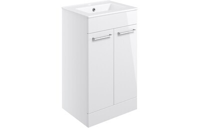 Libby 510mm Floor Standing 2 Door Basin Unit & Basin - White Gloss