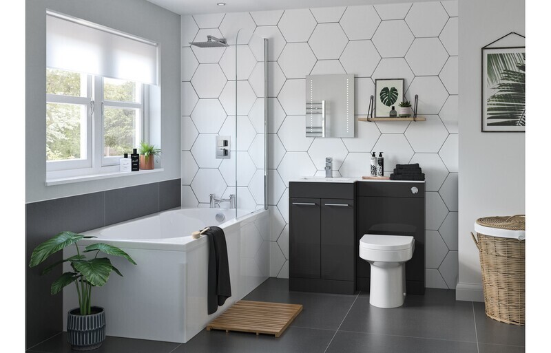 Eleanor 1100mm Floor Standing L-Shape Pack & Basin (Left Handed basin) - Anthracite Gloss