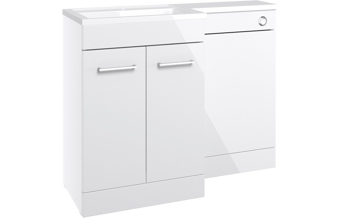 Eleanor 1100mm Floor Standing L-Shape Pack & Basin (Left Handed Basin) - White Gloss