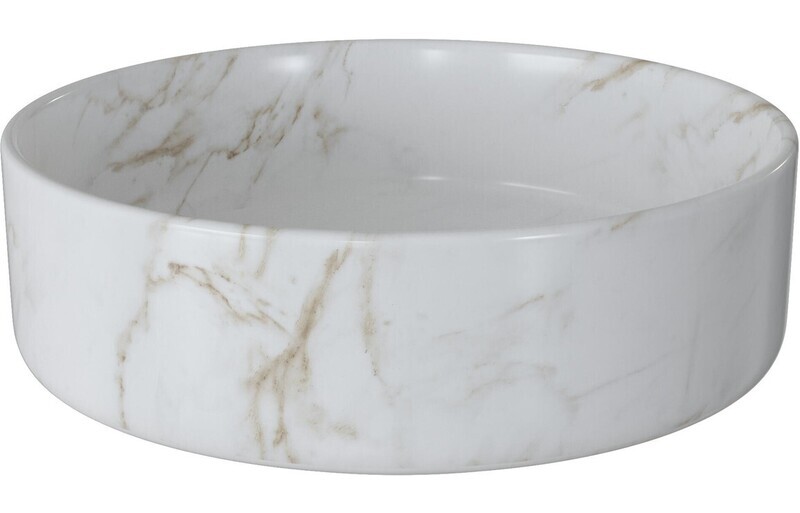 Lexy 355mm Ceramic Round Washbowl & Waste - Marble Effect