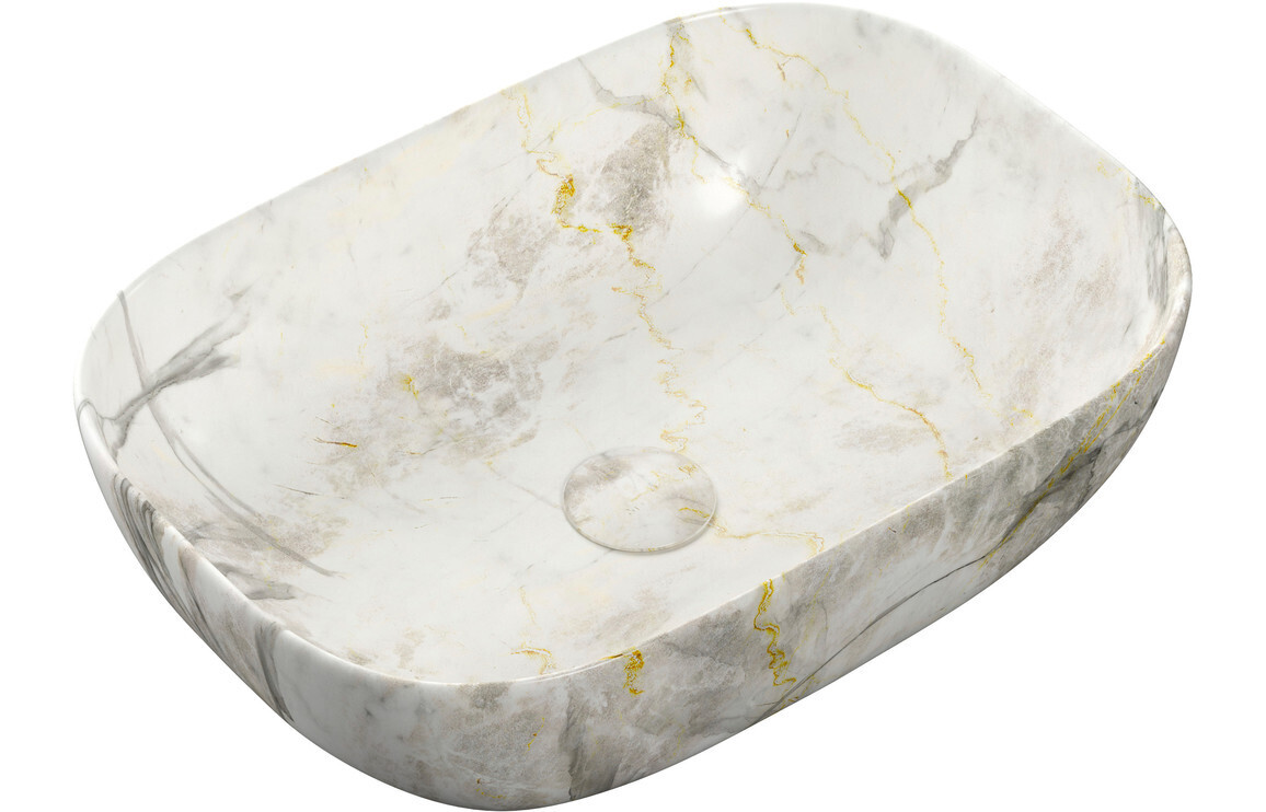 Otis 460x330mm Ceramic Washbowl - White Marble Effect